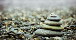 Photograph of stacked stones in a rock garden